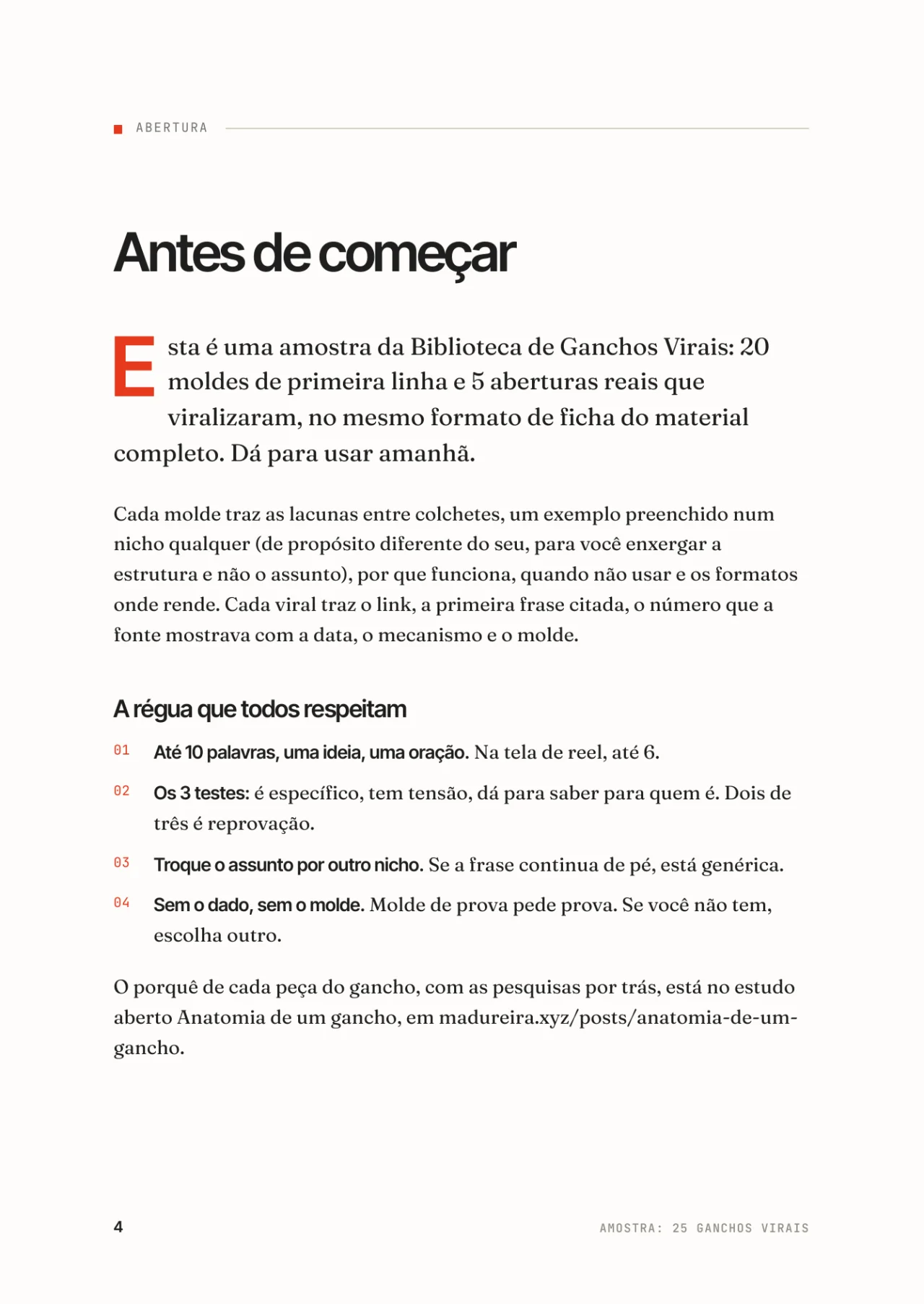 Amostra: 25 ganchos virais, página interna 1 de 3