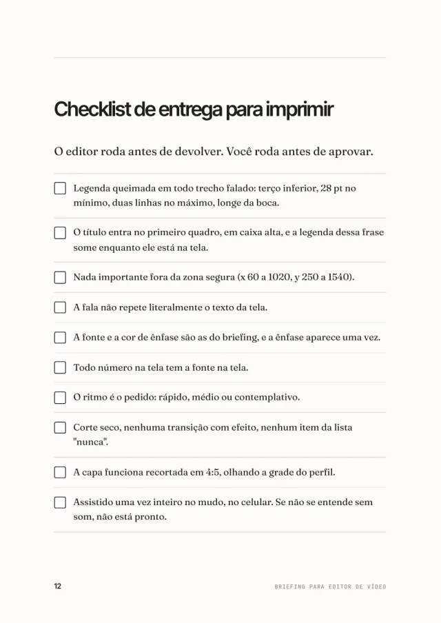Briefing para Editor de Vídeo, página interna 3 de 3