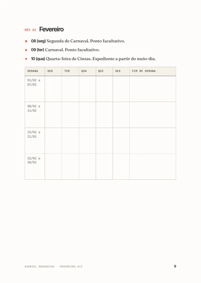 Calendário Editorial 2027, página interna 3 de 3