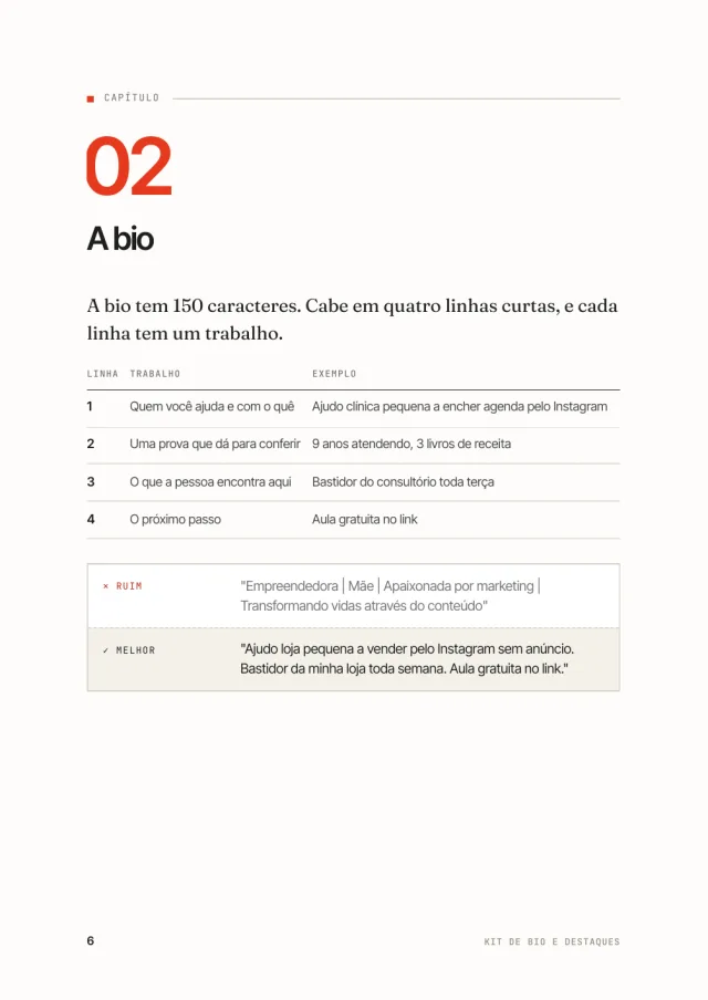 Kit de Bio e Destaques, página interna 1 de 3
