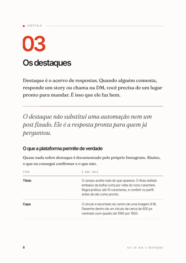 Kit de Bio e Destaques, página interna 2 de 3