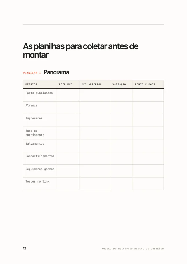 Modelo de Relatório Mensal de Conteúdo, página interna 3 de 3