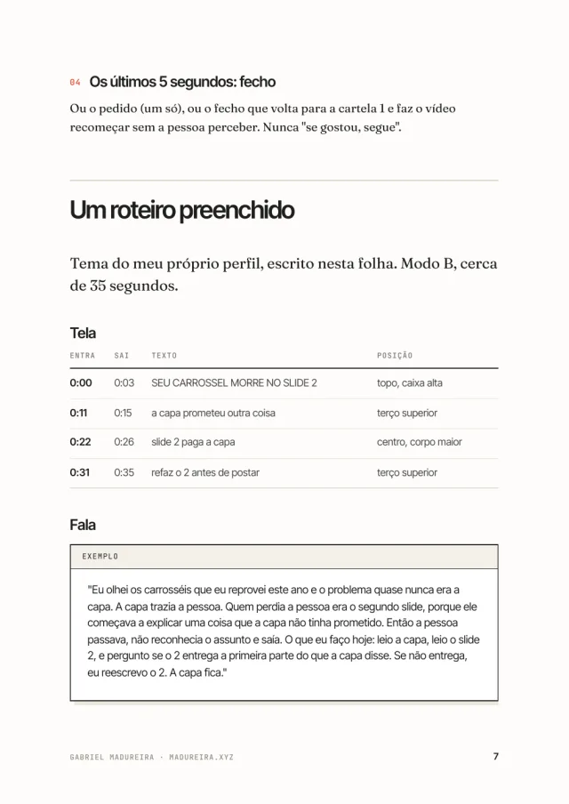 Roteiro de Reels em Blocos, página interna 2 de 3